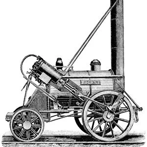 Steampunk steam driven catapult contraption lithograph