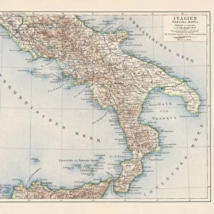 Topographic map of Southern Italy, lithograph, published 1897