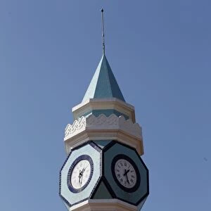 Tower with clock and blue ceramic tiles, Manavgat, Turkey