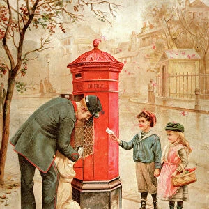 Victorian Postman and Children Posting a Letter 1895