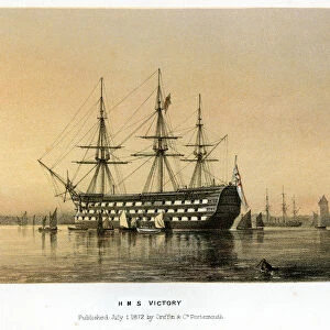 Vintage colour lithograph of HMS Victory