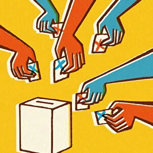 Voting Hands and Ballot Box