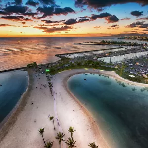 Waikiki Beach Front At Sunset