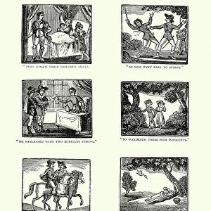Woodcut engravings from the story Babes in the Wood