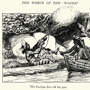 Wreak of HMS Wager - Cacique fires off the gun