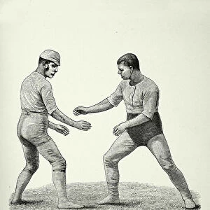 Two wrestlers, Wrestling move, catch hold style, Victorian combat sports, 19th Century