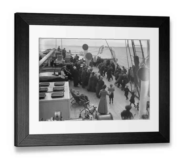 Framed Print : Boat Tug. Passengers on board the Cunard cruise liner Franconia engage Framed Print : Boat Tug. Passengers on board the Cunard cruise liner Franconia engage