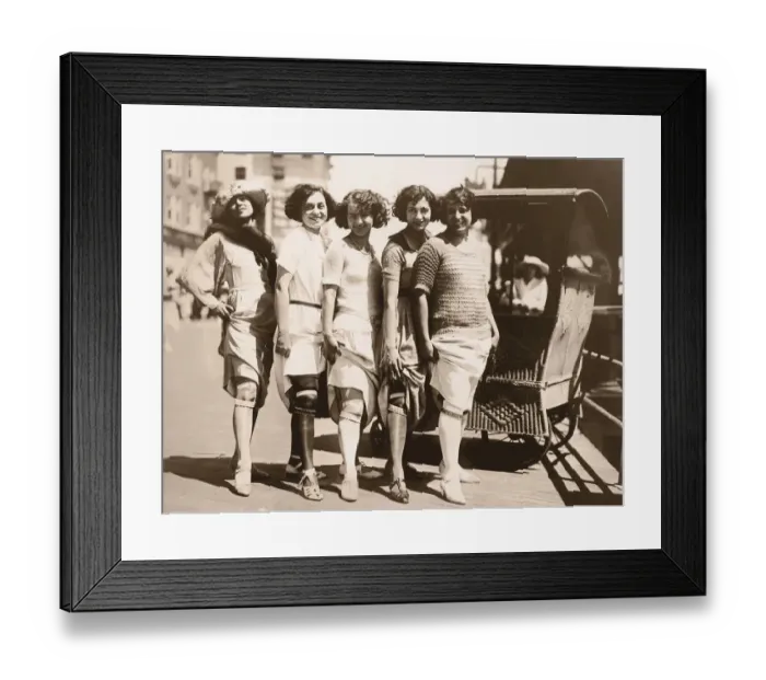 Framed Print : Line of Women Showing their Garter Belts / Circa 1920 s Framed Print : Line of Women Showing their Garter Belts / Circa 1920 s