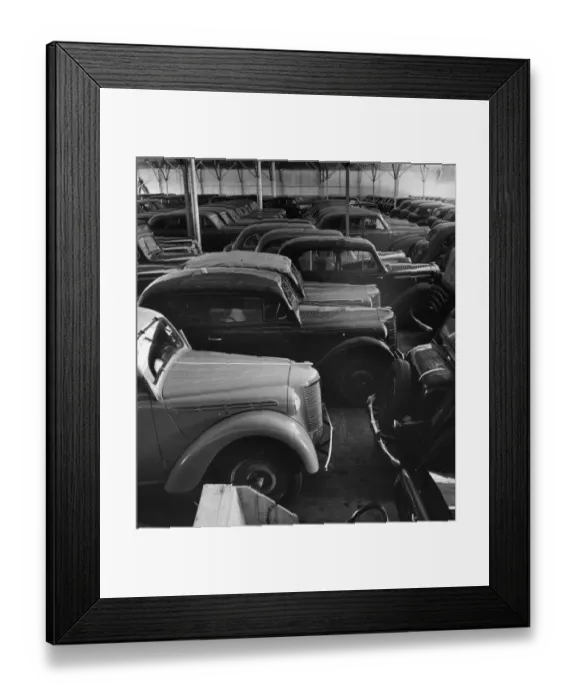 Framed Print : Opel Cars. circa 1950: Brand new Opel cars waiting for transportation after Framed Print : Opel Cars. circa 1950: Brand new Opel cars waiting for transportation after