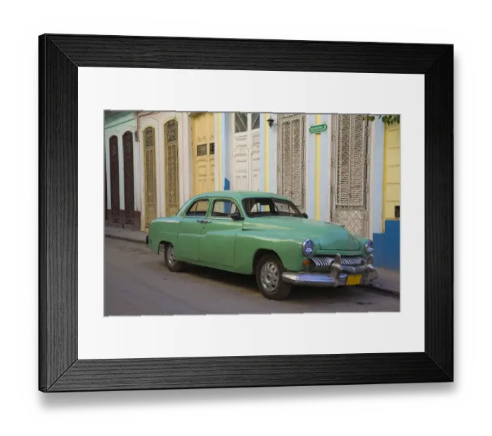Framed Print : 1950s Car Parked on Dilapidated Cuban Street Framed Print : 1950s Car Parked on Dilapidated Cuban Street