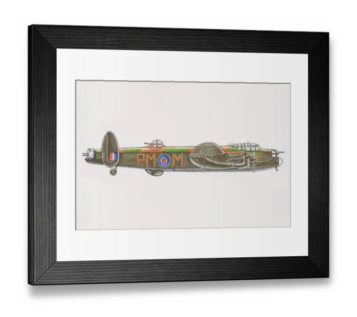 Framed Print : 1941 Avro Lancaster, bomber with dorsal gun turret, blue-white-red RAF logo on side Framed Print : 1941 Avro Lancaster, bomber with dorsal gun turret, blue-white-red RAF logo on side
