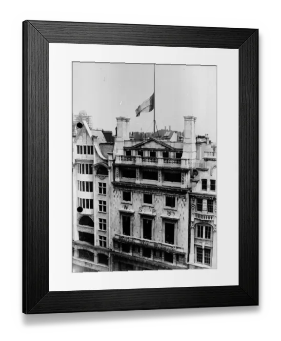 Framed Print : Suffragette Flag at Half Mast Over the Headquarters of the Womens Social and Political Union Framed Print : Suffragette Flag at Half Mast Over the Headquarters of the Womens Social and Political Union