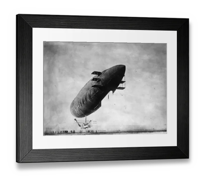 Framed Print : Airship. 1917: A British airship attached to its mooring Framed Print : Airship. 1917: A British airship attached to its mooring