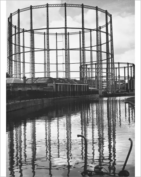 Gasometers beside Regents Canal in London