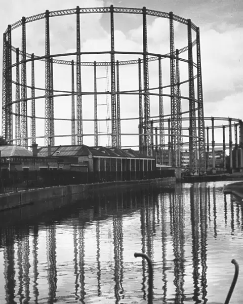 Gasometers beside Regents Canal in London