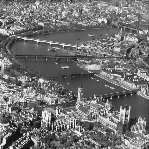London From The Air the Palace of Westminster at lower right and County Hall at centre right