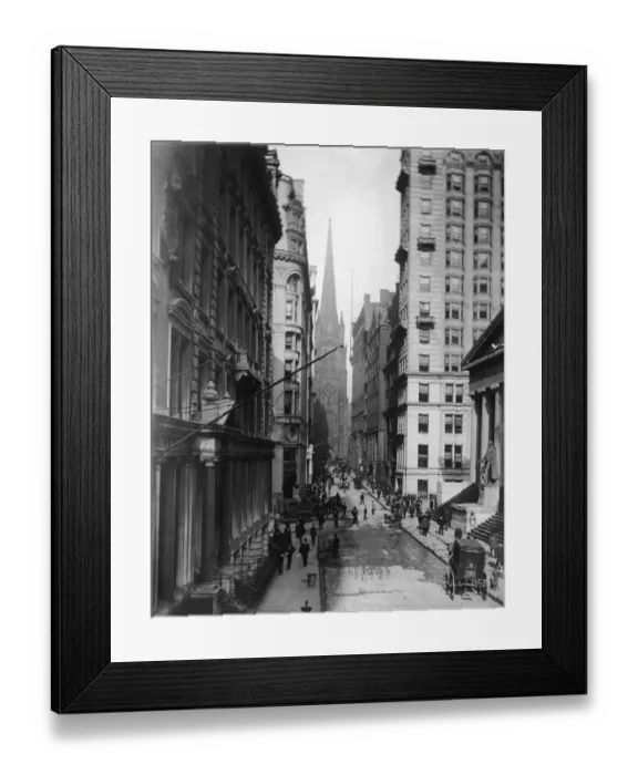 Framed Print : Pedestrians and horsedrawn carriages on Wall Street 1915 Framed Print : Pedestrians and horsedrawn carriages on Wall Street 1915