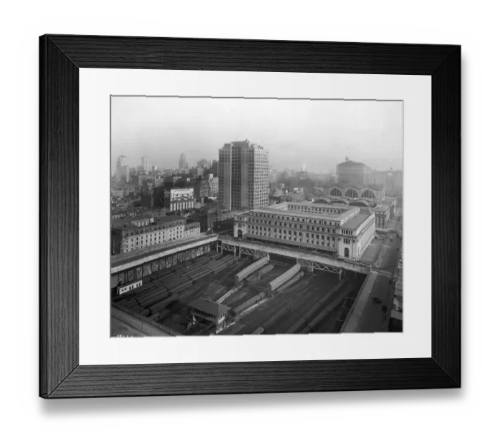 Framed Print : circa 1915: High angle view of the railroad yard at the rear of Pennsylvania Railroad Framed Print : circa 1915: High angle view of the railroad yard at the rear of Pennsylvania Railroad