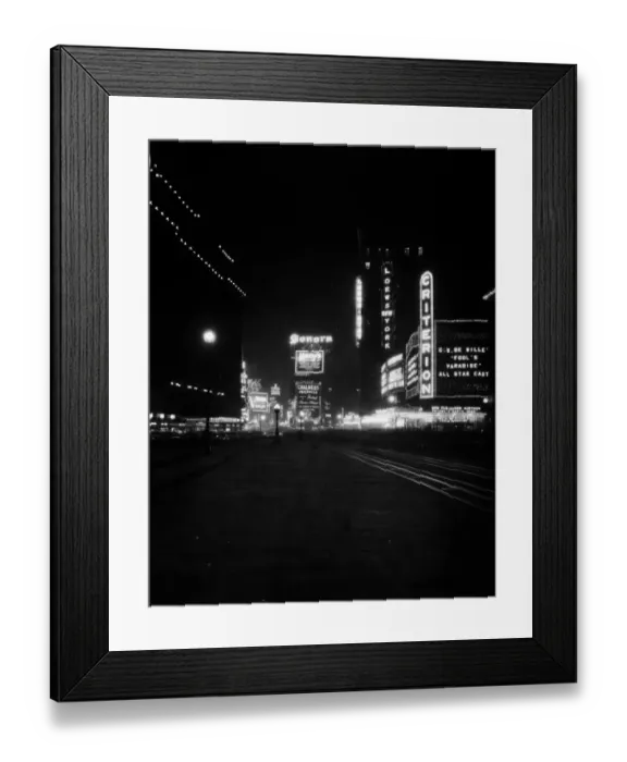 Framed Print : All Night City; View of Times Square at night, looking north on Broadway from 43rd Street