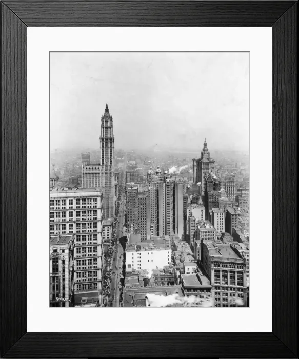 Framed Print : circa 1925: High angle view, looking north, of skyscrapers and traffic on Broadway Framed Print : circa 1925: High angle view, looking north, of skyscrapers and traffic on Broadway
