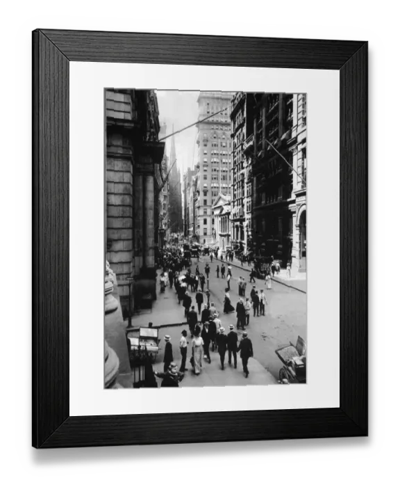 Framed Print : circa 1910: Wall Street facing south towards Trinity Church Framed Print : circa 1910: Wall Street facing south towards Trinity Church