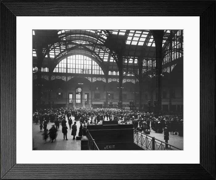 Framed Print : Commuters crowd the terminal of Pennsylvania Station, preparing to leave town for Framed Print : Commuters crowd the terminal of Pennsylvania Station, preparing to leave town for