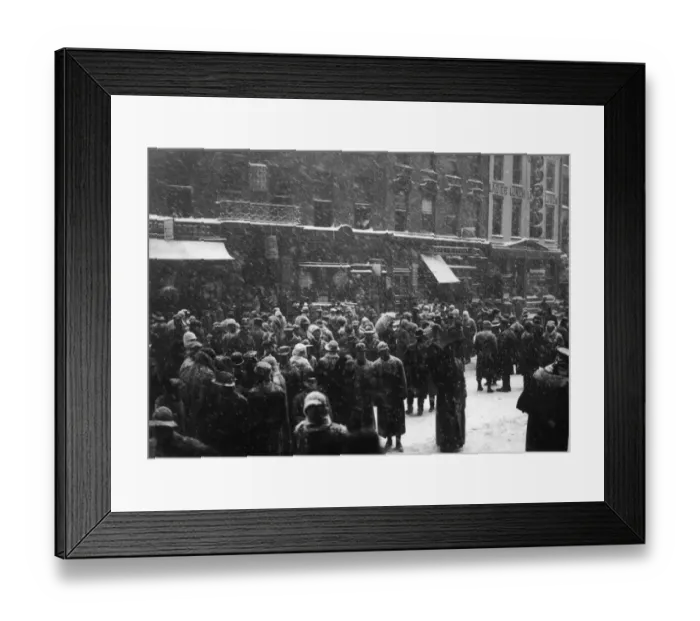 Framed Print : People gather outside the New York Stock Exchange on Wall Street on a Snowy Day Framed Print : People gather outside the New York Stock Exchange on Wall Street on a Snowy Day