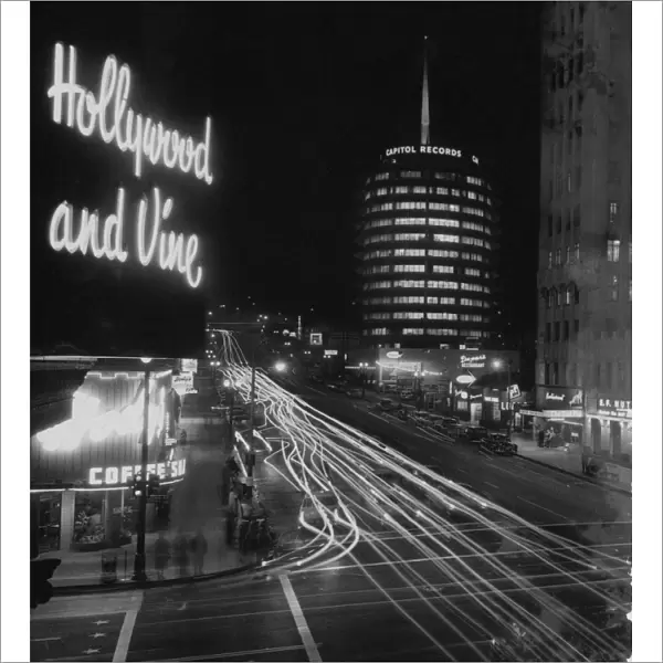 Corner of Hollywood Boulevard and Vine Street, with Capitol Records Building