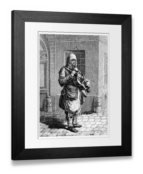 Framed Print : Antique illustration of people and jobs from Paris: street musician Framed Print : Antique illustration of people and jobs from Paris: street musician