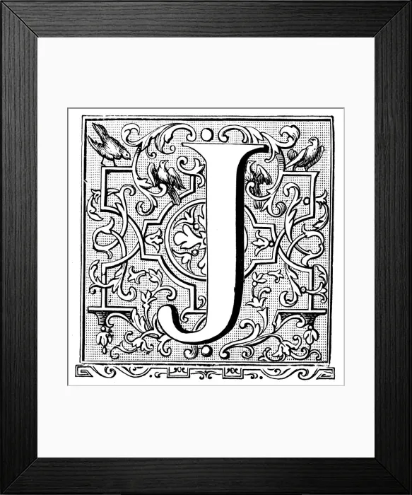 Framed Print : Antique illustration of ornate letter J Framed Print : Antique illustration of ornate letter J