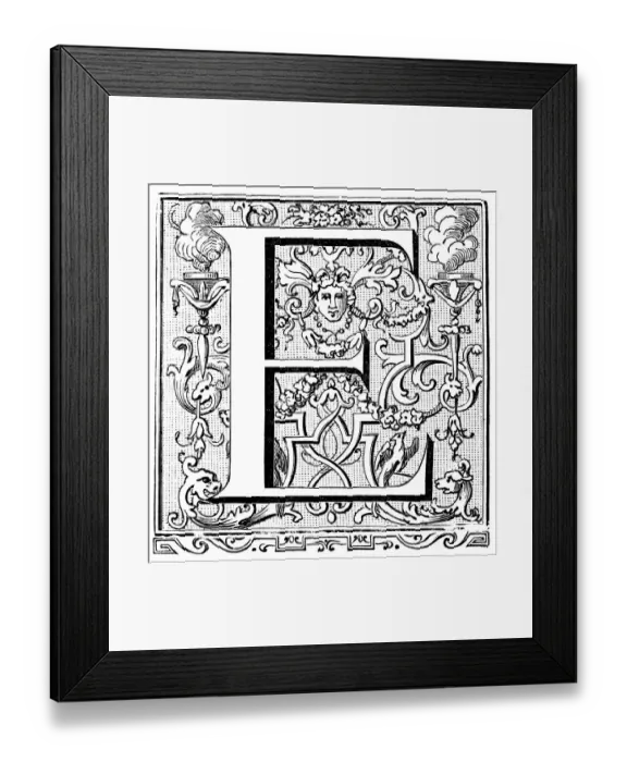 Framed Print : Antique illustration of ornate letter E Framed Print : Antique illustration of ornate letter E