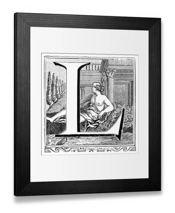 Framed Print : Antique illustration of ornate letter L