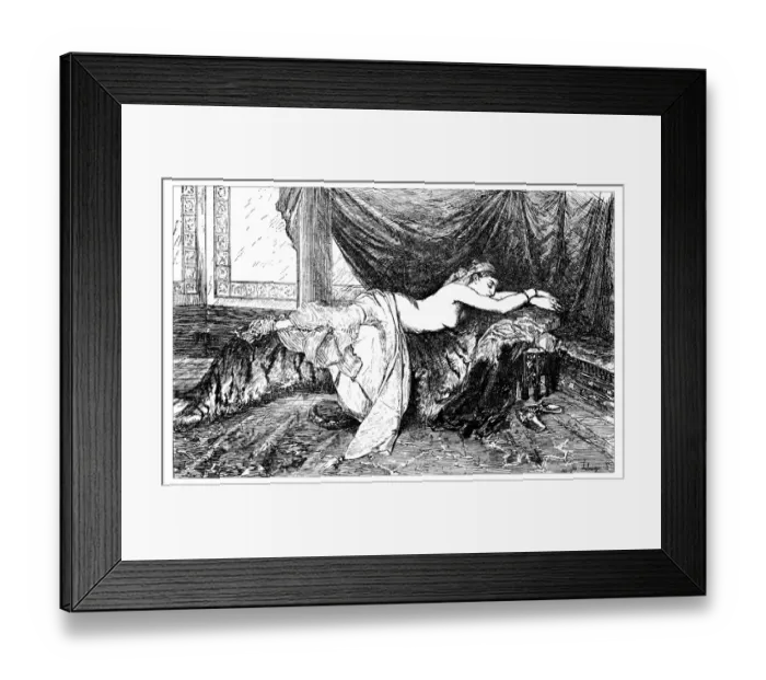 Framed Print : Antique illustration of woman resting on a cot