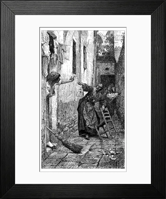 Framed Print : Antique illustration of argument between Italian women Framed Print : Antique illustration of argument between Italian women