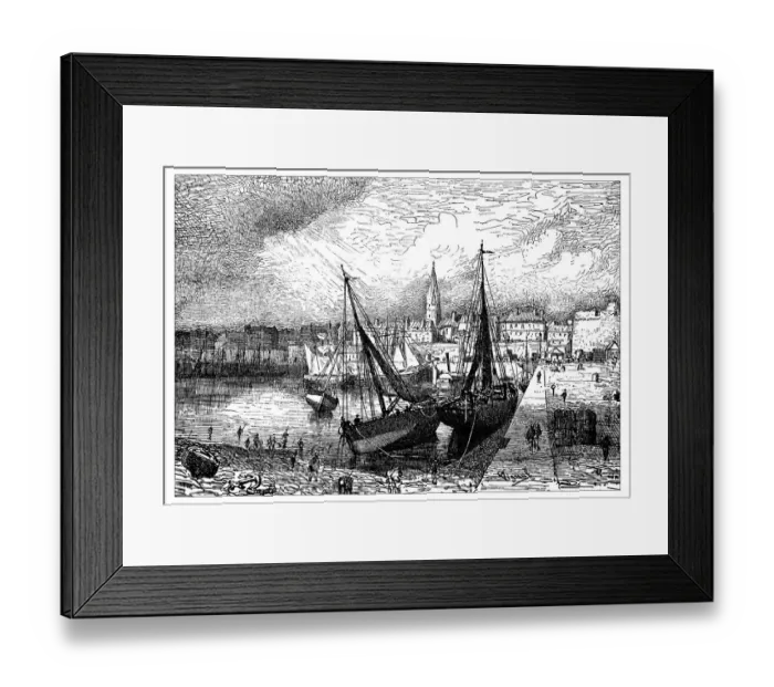 Framed Print : Antique illustration of harbor of Saint-Malo during low tide (France) Framed Print : Antique illustration of harbor of Saint-Malo during low tide (France)