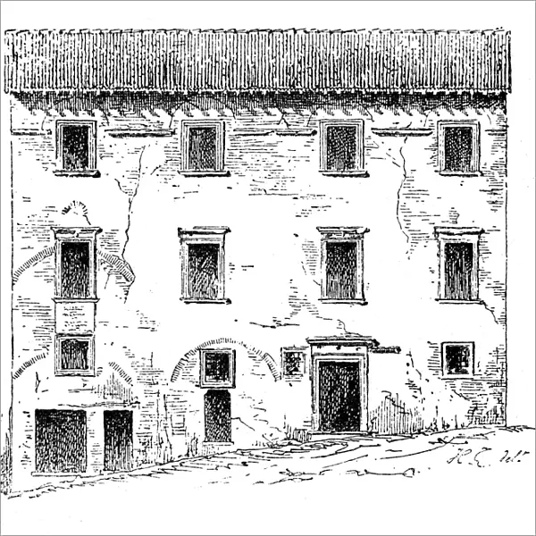 Antique illustration of Casa Santi-birthplace of Raffello Sanzio (Urbino, Italy)