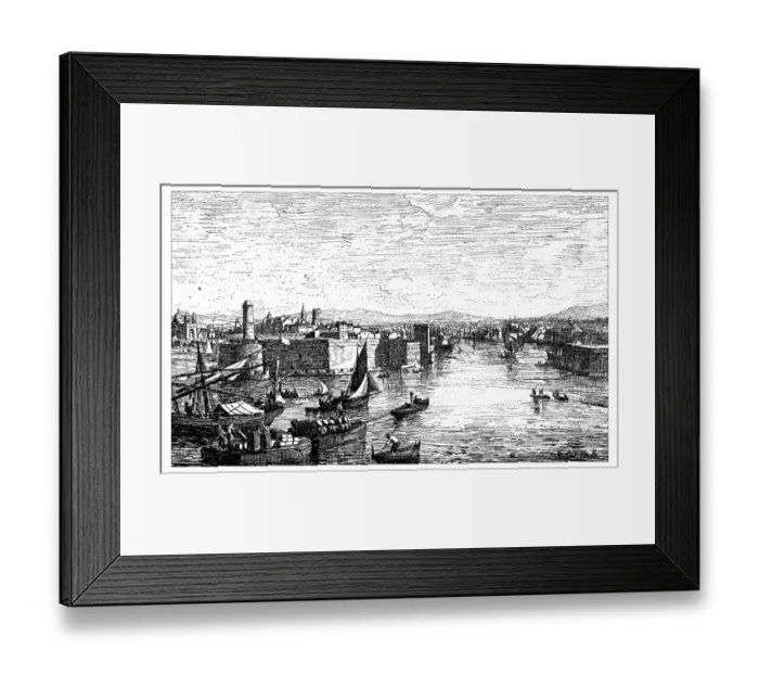 Framed Print : Antique illustration of view of the harbor of Marseilles (France) Framed Print : Antique illustration of view of the harbor of Marseilles (France)