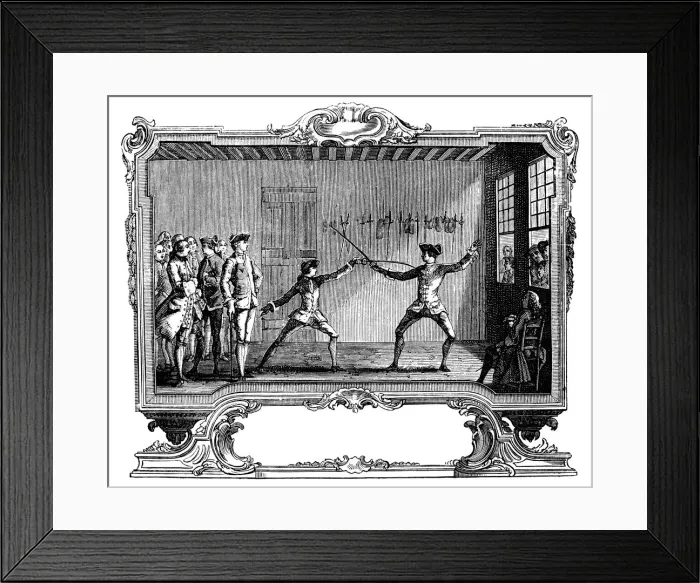 Framed Print : Antique illustration of fencing lesson Framed Print : Antique illustration of fencing lesson