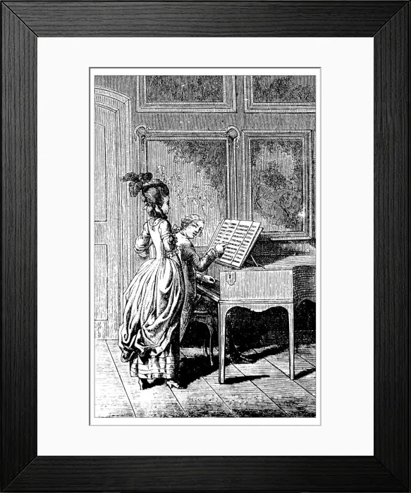 Framed Print : Antique illustration of dance music piano lesson Framed Print : Antique illustration of dance music piano lesson