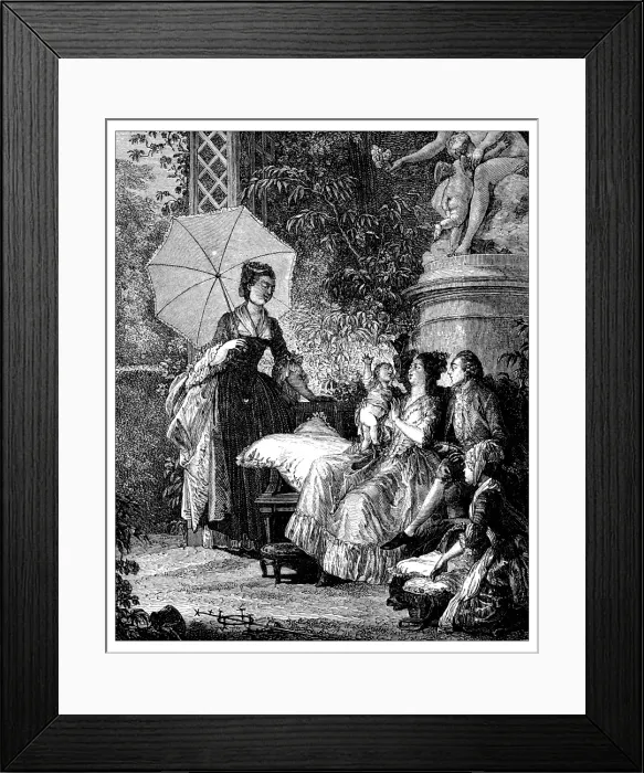 Framed Print : Antique illustration of people in the garden Framed Print : Antique illustration of people in the garden