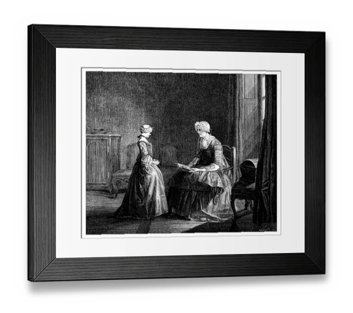 Framed Print : Antique illustration of woman teaching girl Framed Print : Antique illustration of woman teaching girl