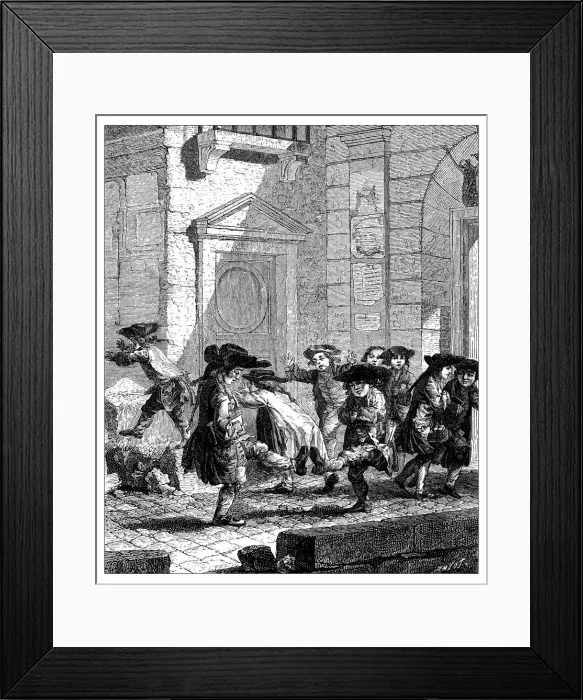 Framed Print : Antique illustration of children outside school Framed Print : Antique illustration of children outside school