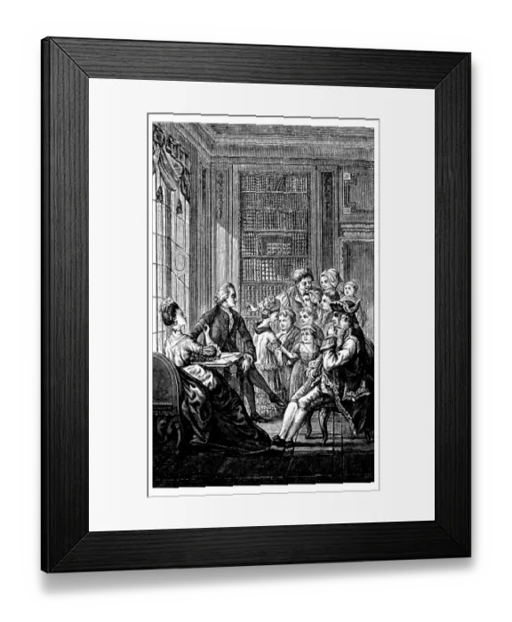 Framed Print : Antique illustration of large family indoor Framed Print : Antique illustration of large family indoor