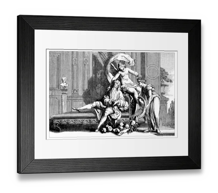 Framed Print : Antique illustration of people with angel and cornucopia Framed Print : Antique illustration of people with angel and cornucopia