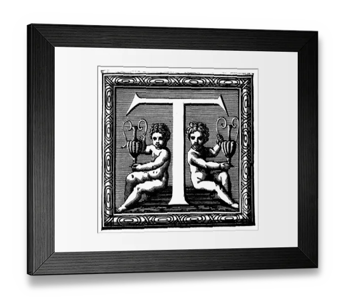 Framed Print : Antique illustration of ornate capital letter t Framed Print : Antique illustration of ornate capital letter t