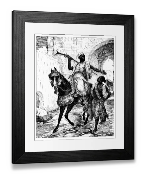 Framed Print : Antique illustration of man with bayonet riding a horse Framed Print : Antique illustration of man with bayonet riding a horse