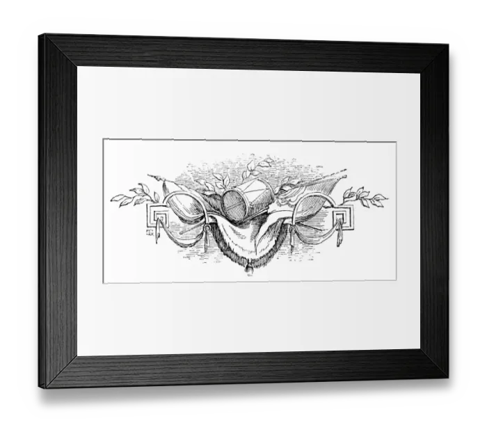 Framed Print : Antique illustration of book decoration with drum Framed Print : Antique illustration of book decoration with drum