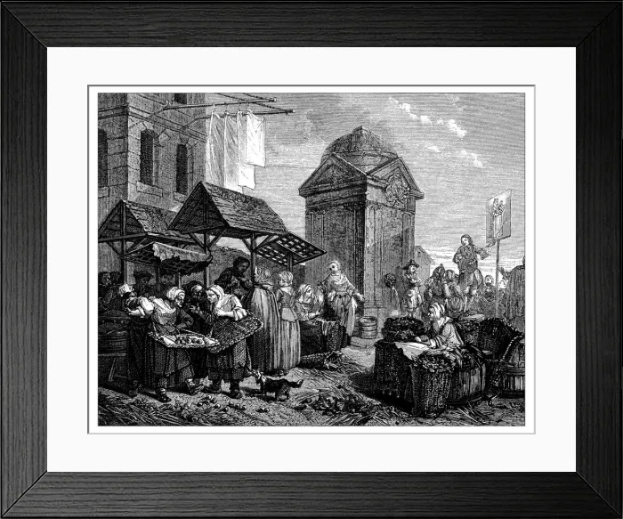 Framed Print : Antique illustration of street market