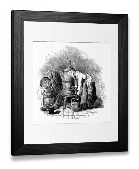 Framed Print : Antique illustration of woman working filling vase Framed Print : Antique illustration of woman working filling vase