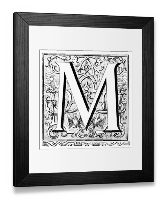 Framed Print : Antique illustration of ornate letter M Framed Print : Antique illustration of ornate letter M